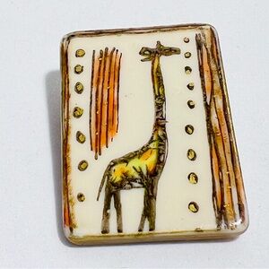 Giraffe Design Rectangular Brooch Vintage Ceramic Porcelain